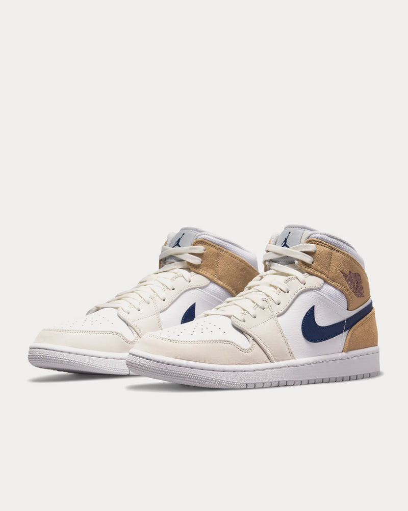 Jordan Air Jordan 1 Mid White / Team Red / Khaki / Blue Void High Top Sneakers - 3