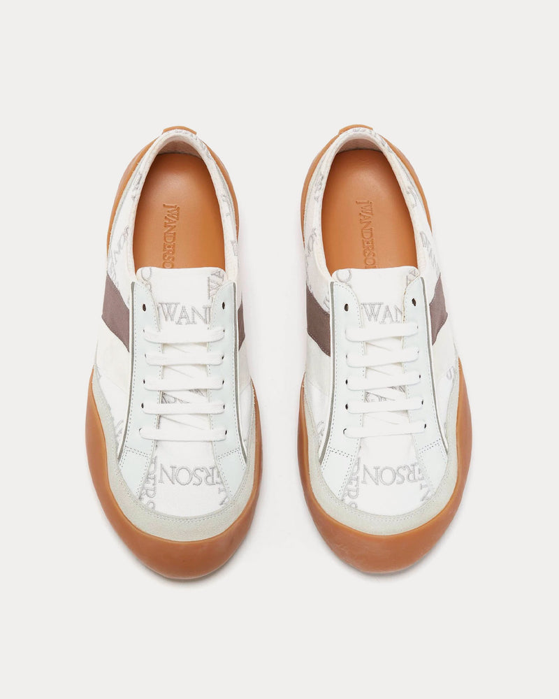 JW Anderson Bubble Leather & Canvas White / Caramel Low Top Sneakers - 2