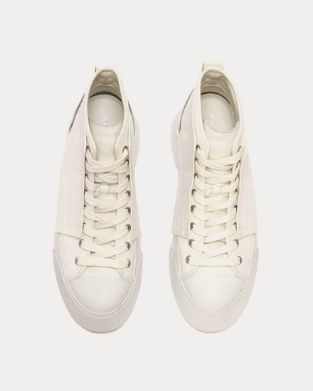 JW Anderson Logo-Debossed Leathered & Canvas White High Top Sneakers - 2