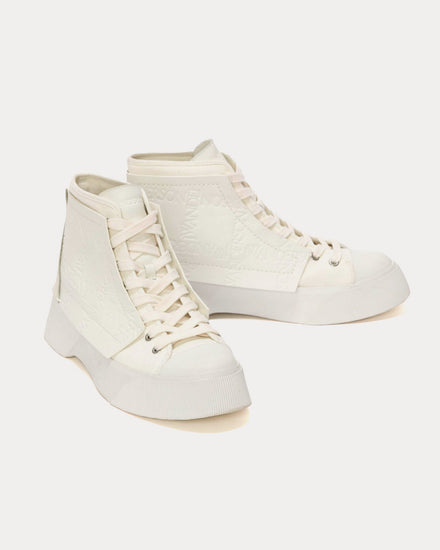 JW Anderson Logo-Debossed Leathered & Canvas White High Top Sneakers - 3