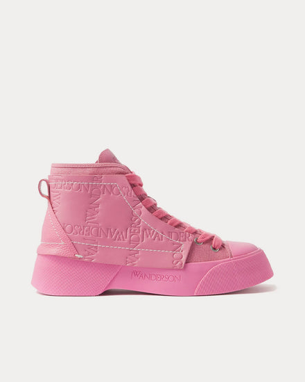 JW Anderson Logo-Debossed Leathered & Canvas Pink High Top Sneakers - 1