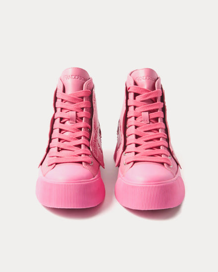 JW Anderson Logo-Debossed Leathered & Canvas Pink High Top Sneakers - 2