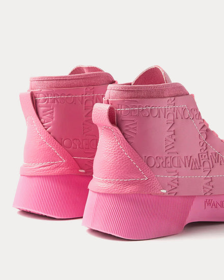 JW Anderson Logo-Debossed Leathered & Canvas Pink High Top Sneakers - 3