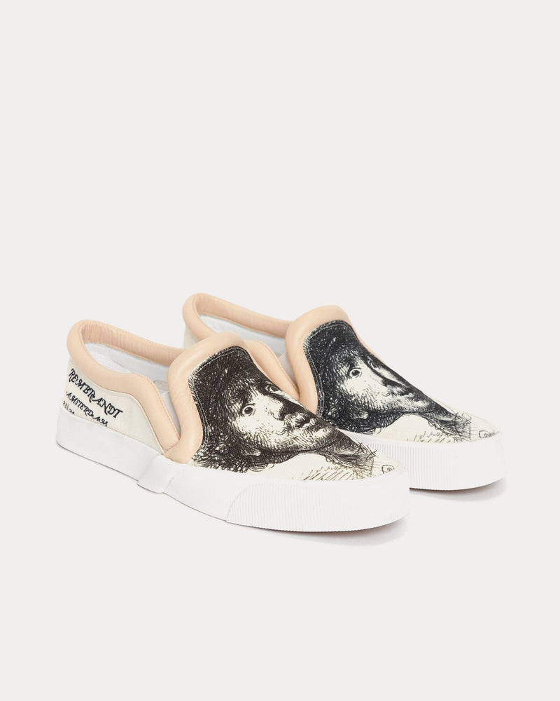 JW Anderson Bumper-Tube Canvas Rembrandt Artwork Beige Slip On Sneakers - 3