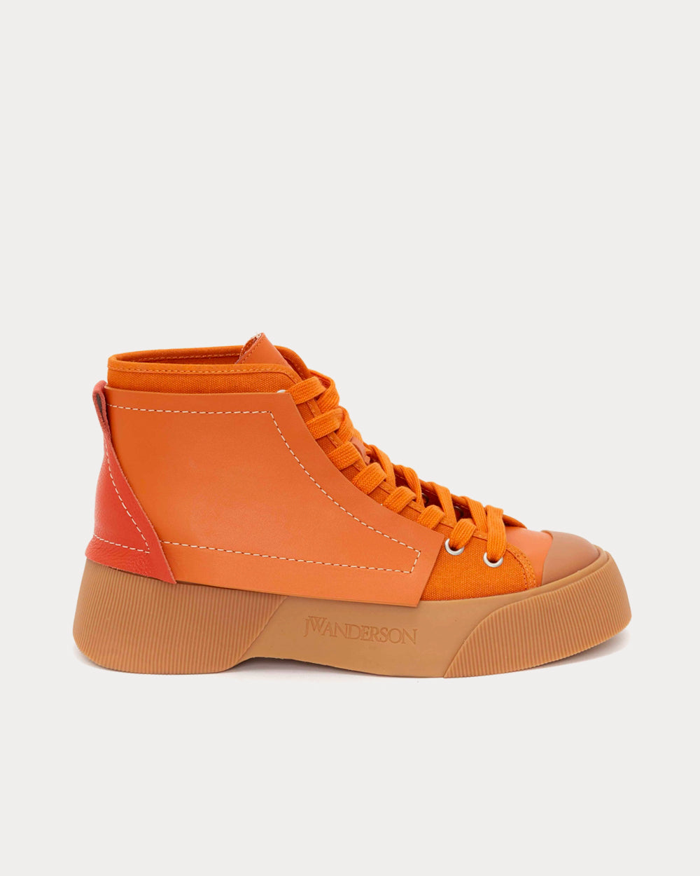 Men s Leather and Canvas Orange High Top Sneakers