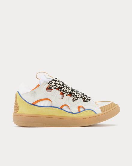 Lanvin Curb Leather White / Yellow Low Top Sneakers - 1
