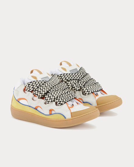 Lanvin Curb Leather White / Yellow Low Top Sneakers - 2
