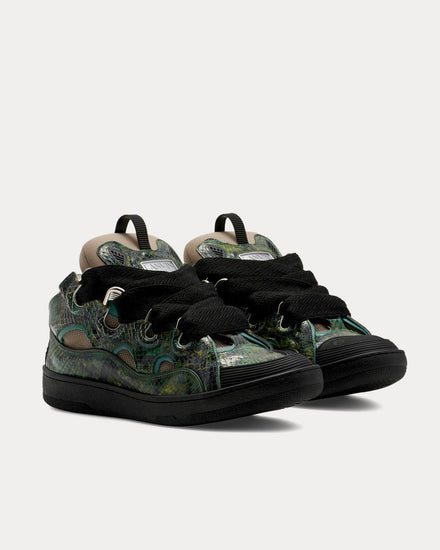 Lanvin Curb Python Print Green Low Top Sneakers - 3