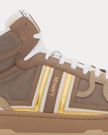 Lanvin Clay Leather Dark Grey / Gold High Top Sneakers - 5