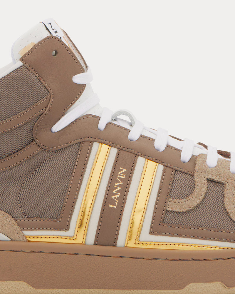 Lanvin Clay Leather Dark Grey / Gold High Top Sneakers - 5