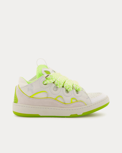 Curb Leather White / Fluorescent Yellow Low Top Sneakers