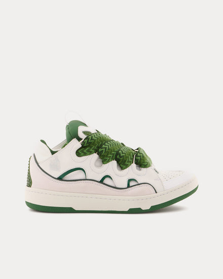 Lanvin Curb Leather White / Khaki Low Top Sneakers - 1
