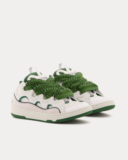 Lanvin Curb Leather White / Khaki Low Top Sneakers - 3