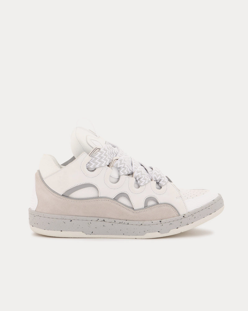 Lanvin Men's Curb Leather White / Grey Low Top Sneakers