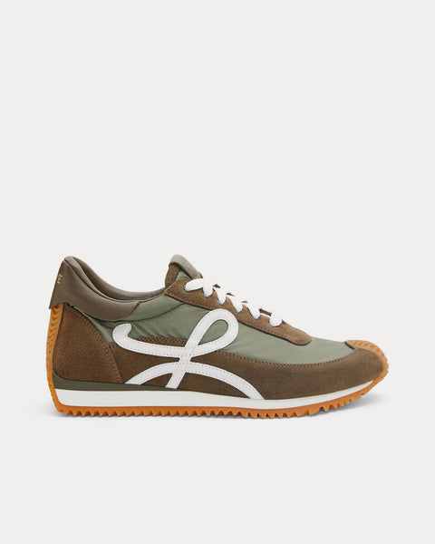 Flow Runner in Nylon & Suede Dark Khaki Green Low Top Sneakers