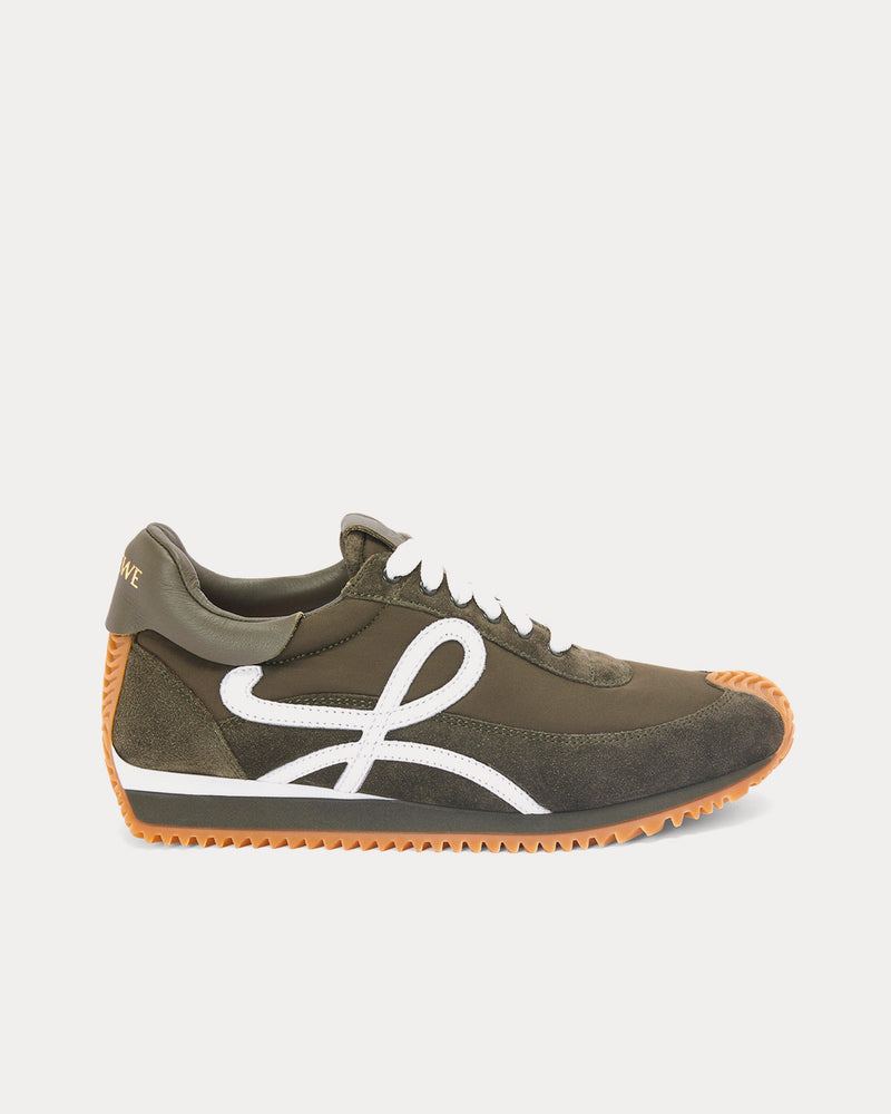 Loewe Padded Flow Runner in Nylon & Suede Khaki Green Low Top Sneakers - 1
