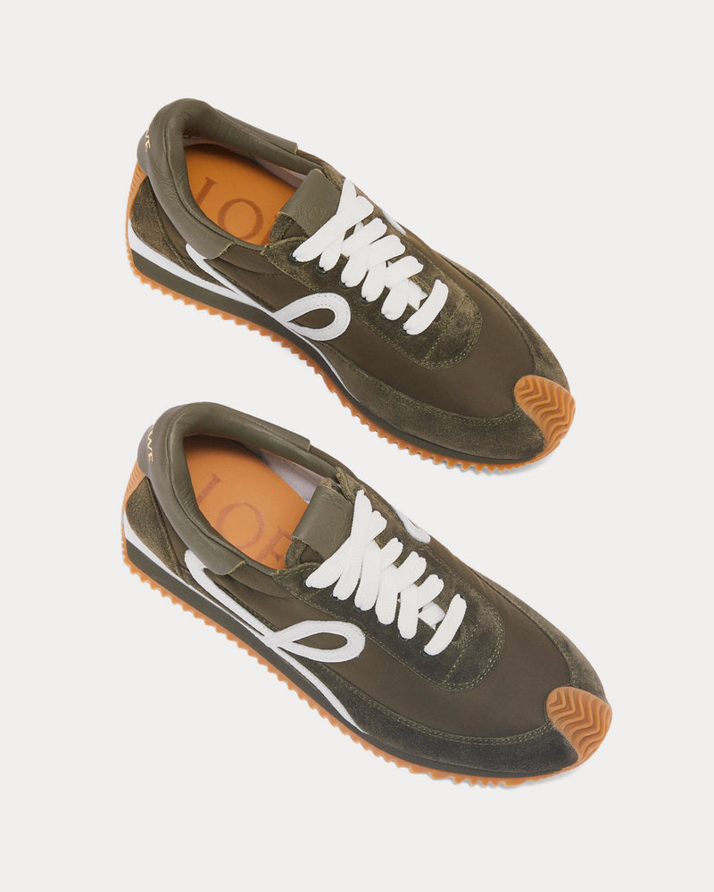 Loewe Padded Flow Runner in Nylon & Suede Khaki Green Low Top Sneakers - 2