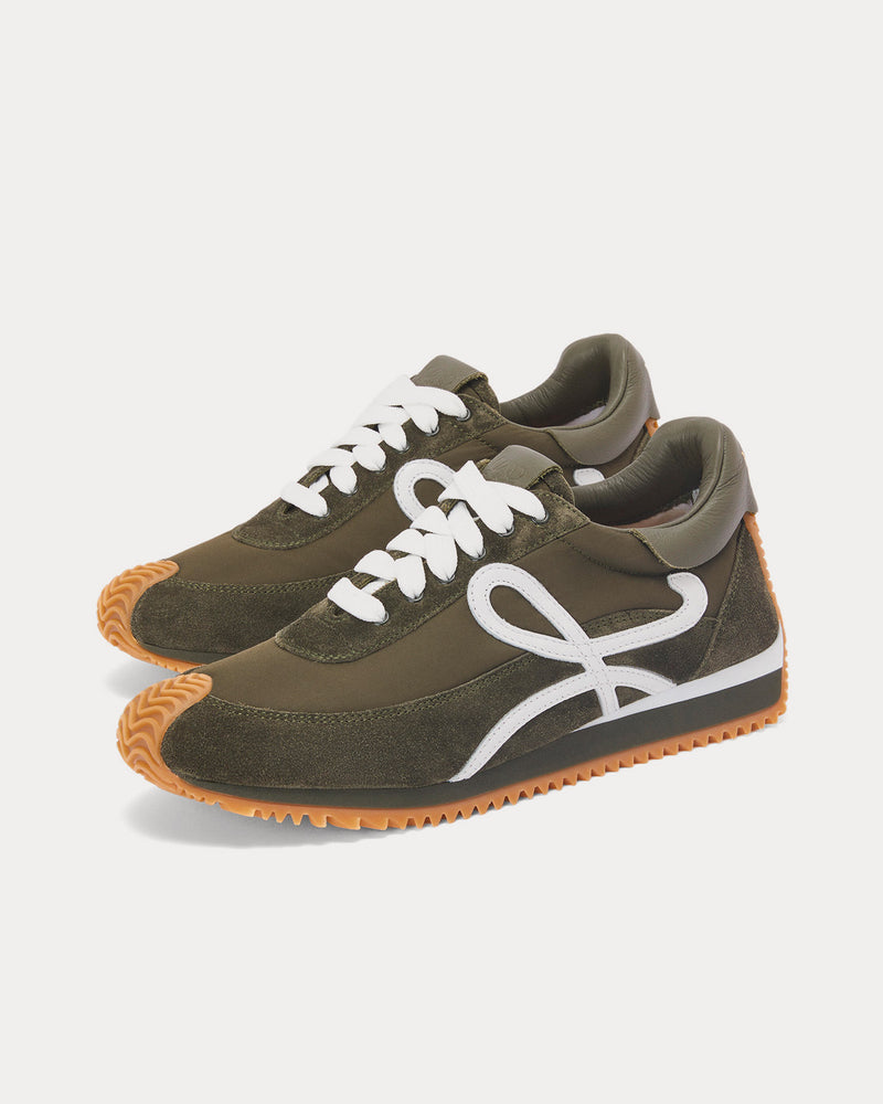 Loewe Padded Flow Runner in Nylon & Suede Khaki Green Low Top Sneakers - 3