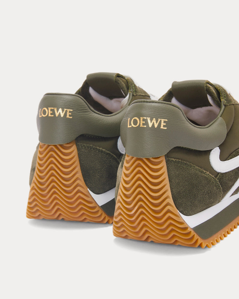 Loewe Padded Flow Runner in Nylon & Suede Khaki Green Low Top Sneakers - 4