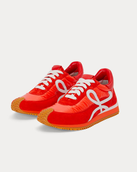 Loewe Padded Flow Runner in Nylon & Suede Red Orange Low Top Sneakers - 3
