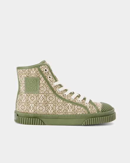 Loewe Anagram in Jacquard & Calfskin Green / Avocado Green High Top Sneakers - 1