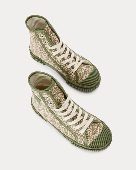 Loewe Anagram in Jacquard & Calfskin Green / Avocado Green High Top Sneakers - 2