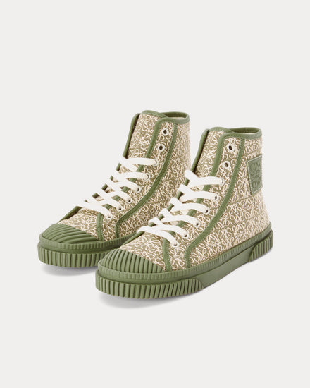 Loewe Anagram in Jacquard & Calfskin Green / Avocado Green High Top Sneakers - 3