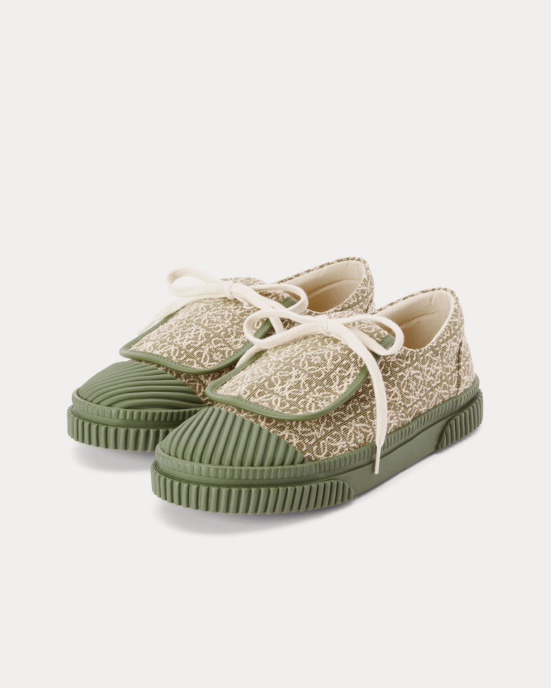 Loewe Anagram Flap in Jacquard & Calfskin Green / Avocado Green Low Top Sneakers - 3