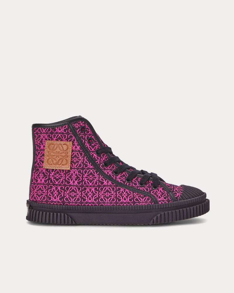Loewe Anagram Jacquard Neon Pink / Deep Navy High Top Sneakers - 1