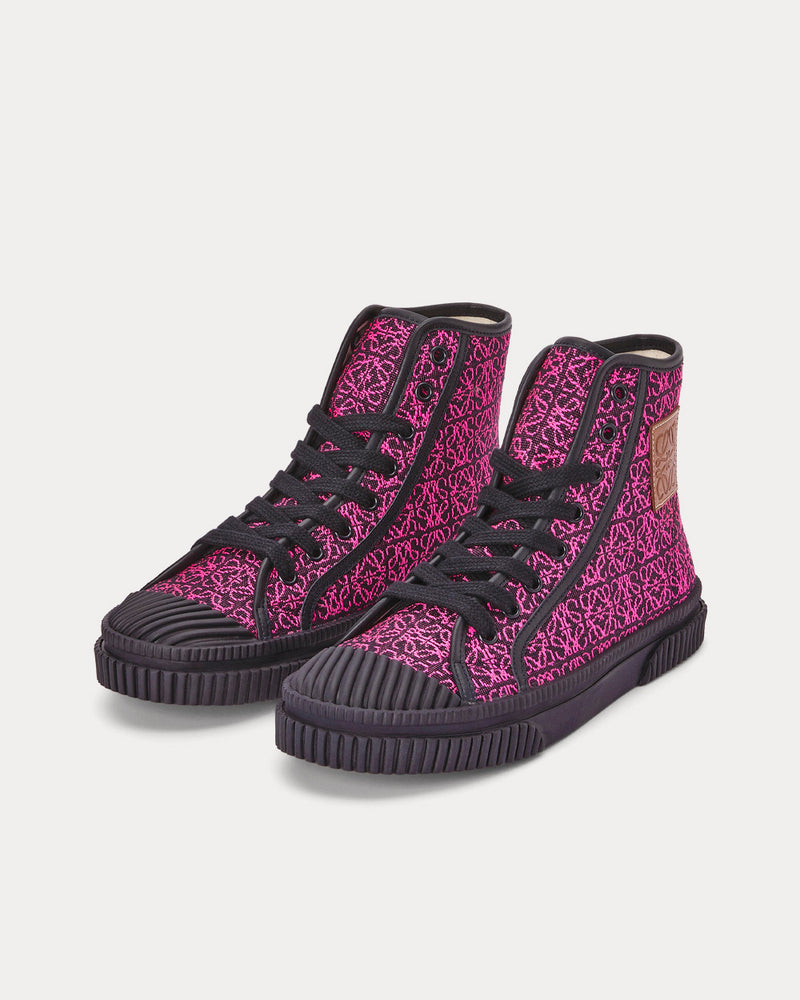 Loewe Anagram Jacquard Neon Pink / Deep Navy High Top Sneakers - 2