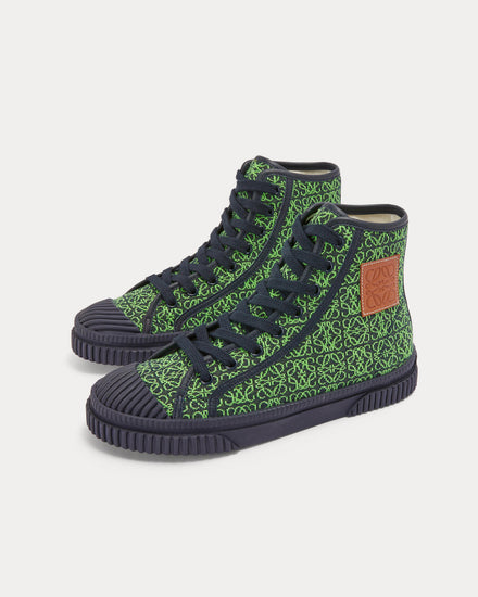 Loewe Anagram Jacquard Apple Green / Deep Navy High Top Sneakers - 2