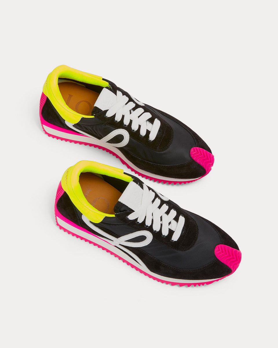 Loewe Flow Runner Nylon Suede Black Neon Pink Low Top Sneakers