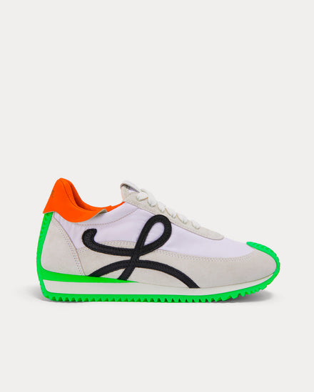 Loewe Flow Runner Nylon & Suede Soft White / Neon Green Low Top Sneakers - 1