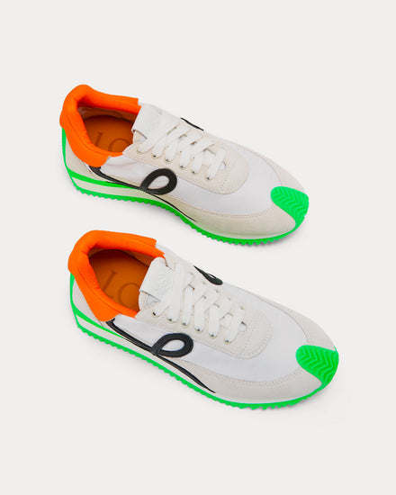 Loewe Flow Runner Nylon & Suede Soft White / Neon Green Low Top Sneakers - 2