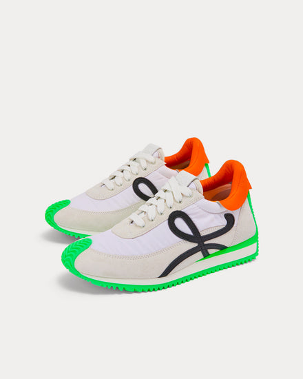 Loewe Flow Runner Nylon & Suede Soft White / Neon Green Low Top Sneakers - 3