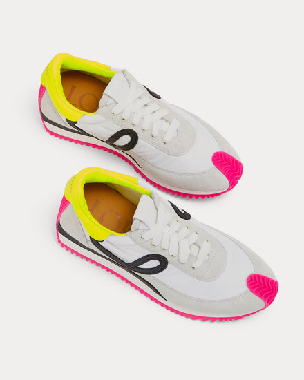 Loewe Flow Runner Nylon & Suede Soft White / Neon Pink Low Top Sneakers - 2