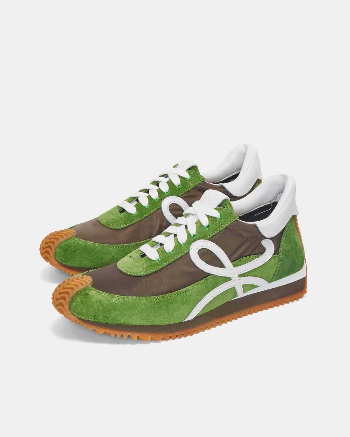 Loewe x Paula's Ibiza - Flow Runner Calfskin & Nylon Green / Brown Low Top Sneakers