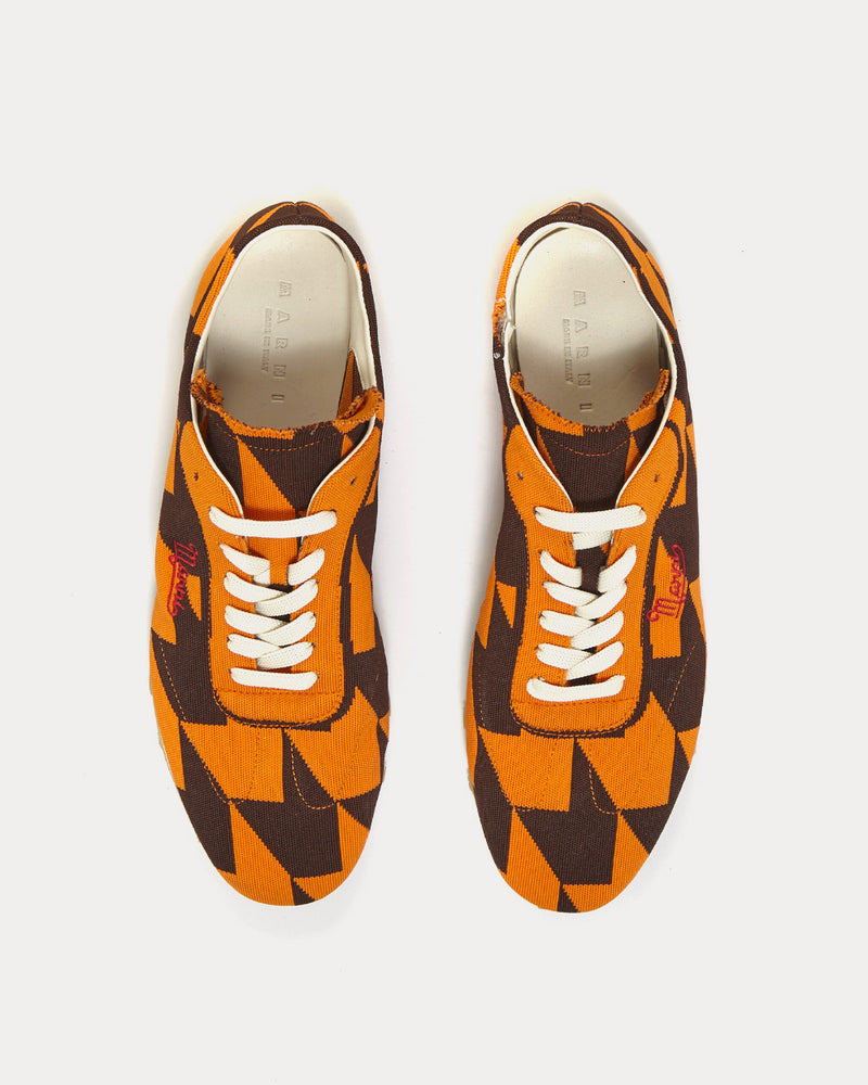 Marni Pebble Lace-Up Stretch Jacquard Pumpkin / Mocha Low Top Sneakers - 2