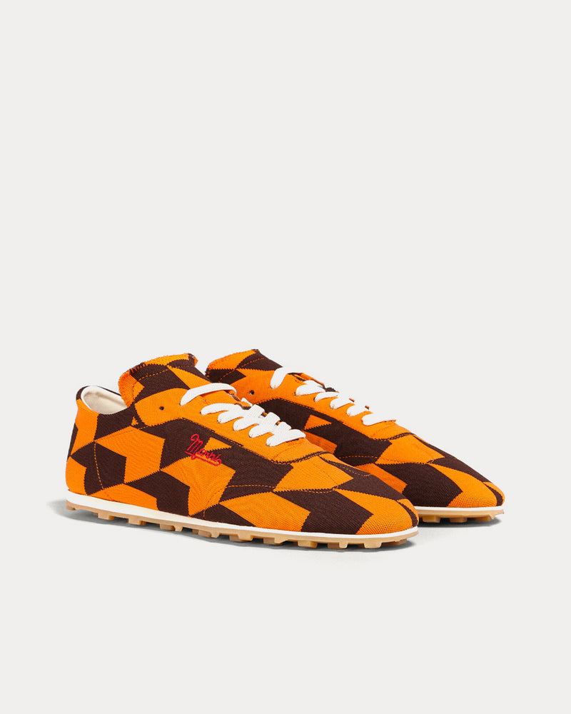 Marni Pebble Lace-Up Stretch Jacquard Pumpkin / Mocha Low Top Sneakers - 3