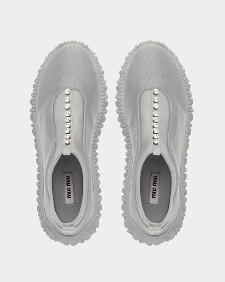 Miu Miu Stretch Knit Grey Slip On Sneakers - 3