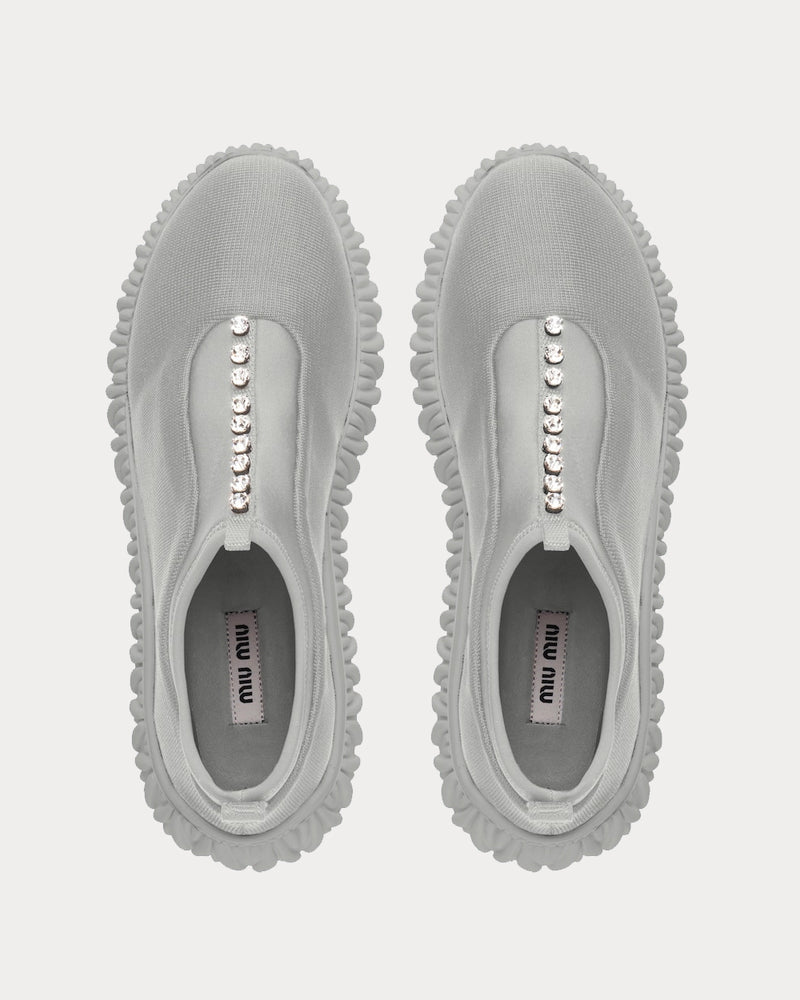 Miu Miu Stretch Knit Grey Slip On Sneakers - 3