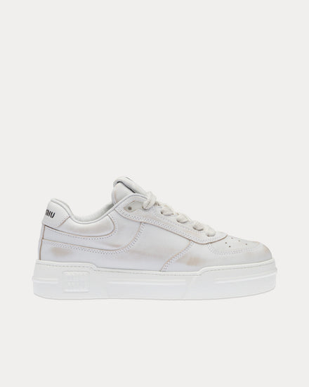 Miu Miu Women's Bleached Leather White Low Top Sneakers
