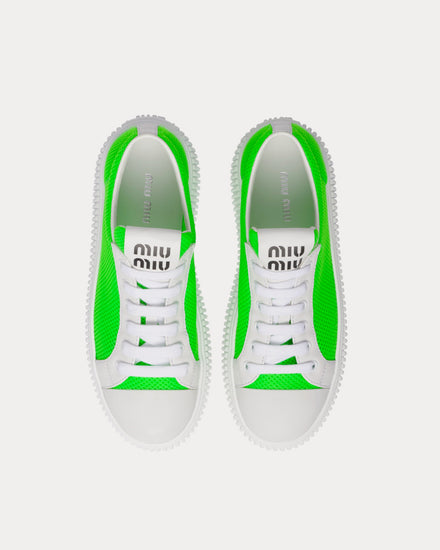 Miu Miu Mesh Fabric Neon Green / White Low Top Sneakers - 2
