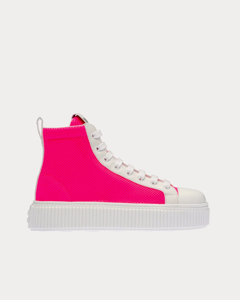 Miu Miu Mesh Flatform Fluo Pink High Top Sneakers - 1