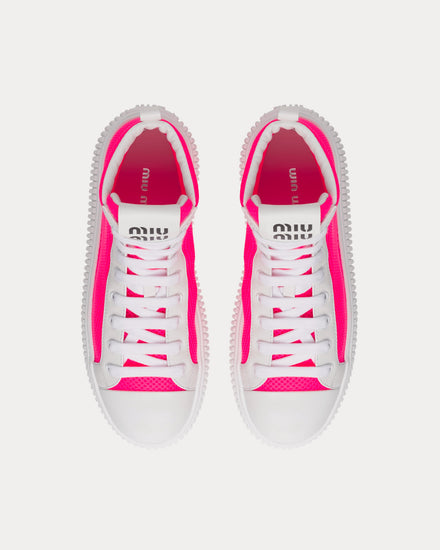 Miu Miu Mesh Flatform Fluo Pink High Top Sneakers - 2