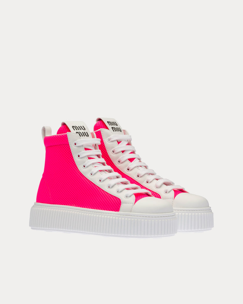 Miu Miu Mesh Flatform Fluo Pink High Top Sneakers - 3