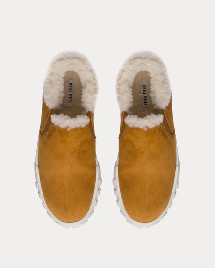 Miu Miu Suede Cognac Slip On Sneakers - 2