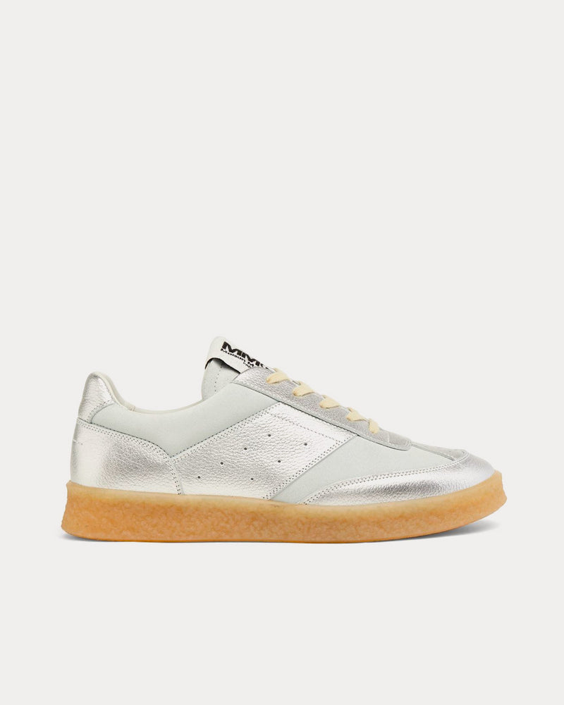 Maison Margiela MM6 Court Lamé Silver Low Top Sneakers - 1