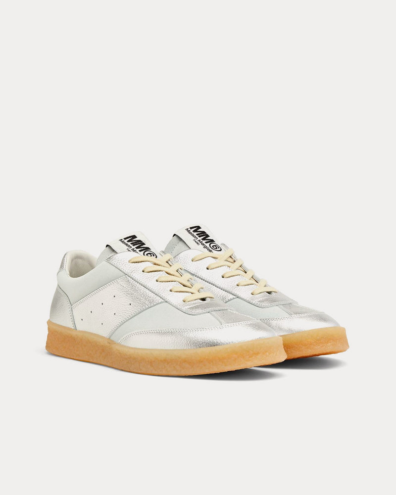 Maison Margiela MM6 Court Lamé Silver Low Top Sneakers - 2