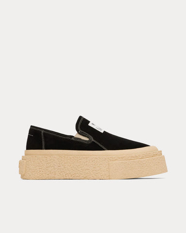 MM6 Maison Margiela Platform Suede Black Slip On Sneakers
